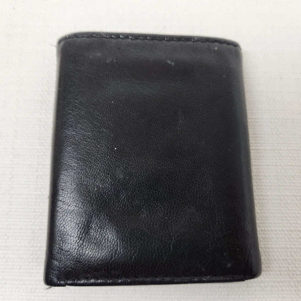 Mens Basic Black Leather Trifold Wallet